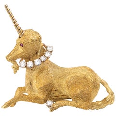 Tiffany & Co Diamond, Ruby and 18 Karat Gold Unicorn Brooch