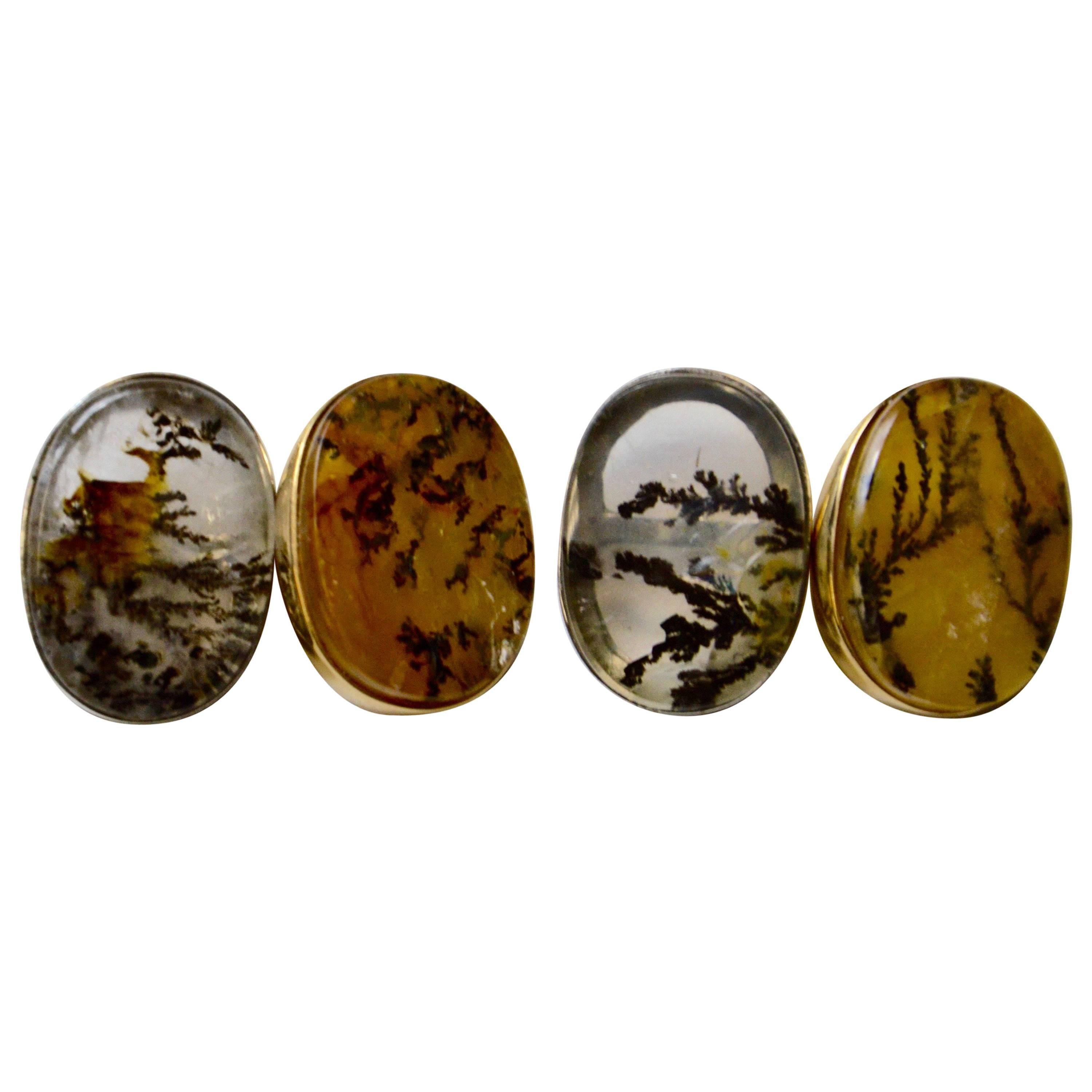 The Xavier Cuff Links are Set with Four Dendritic Agates  For Sale