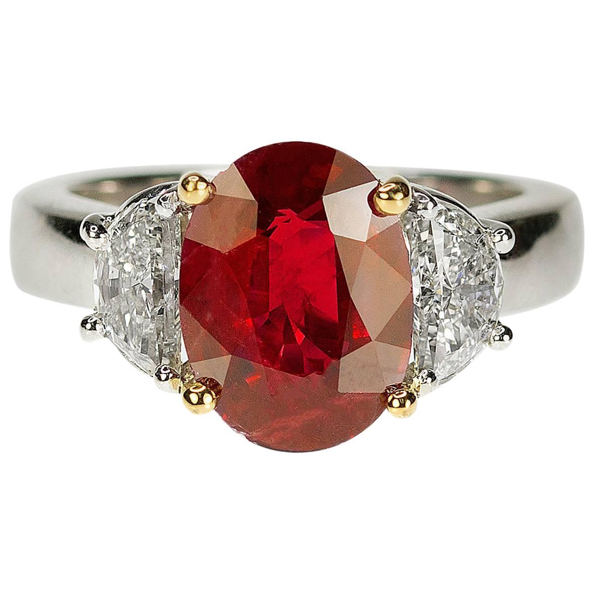 Vivid Red AGL Certified 3.09 carat Ruby Ring For Sale