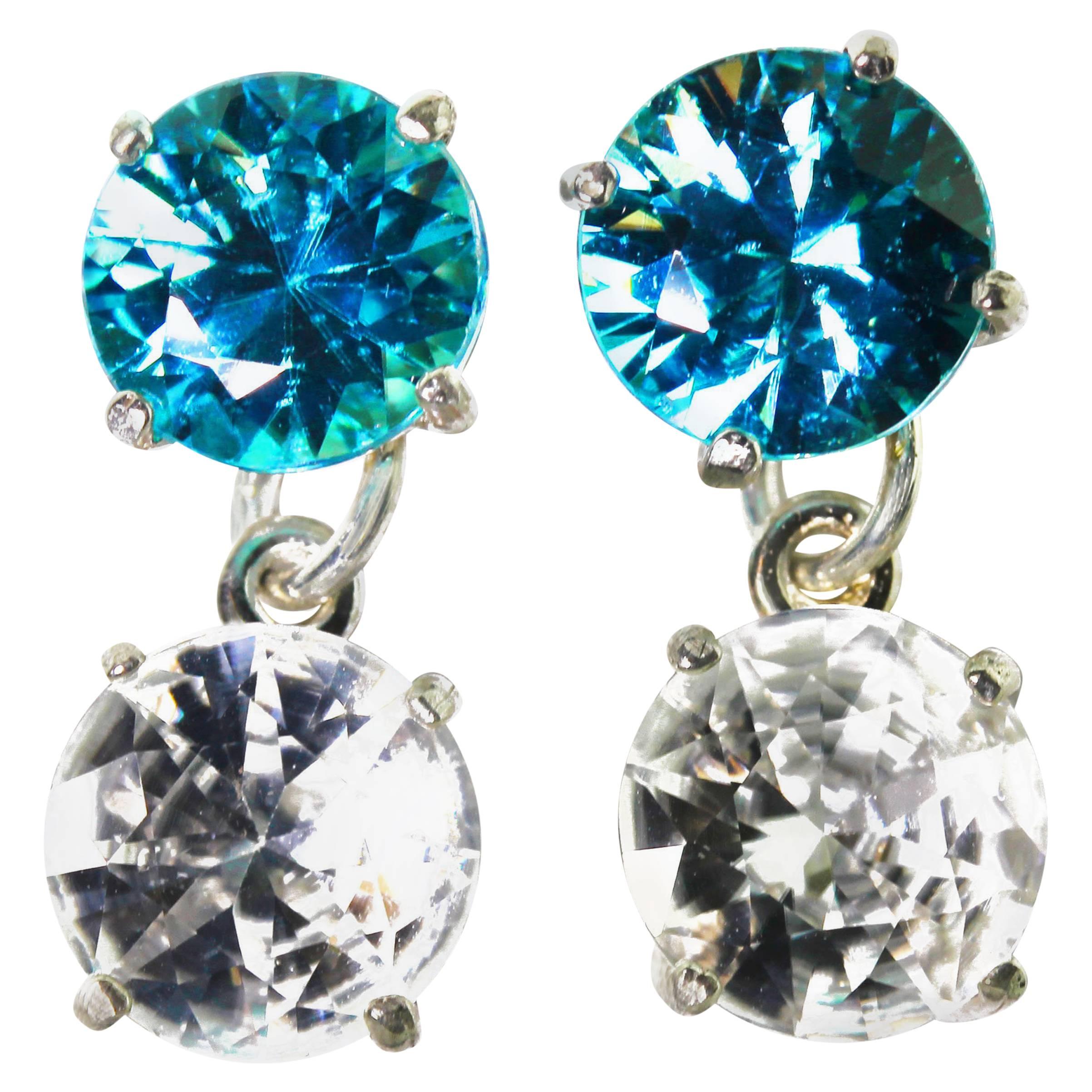 Mixed Cut AJD Stunning 11.69Cts of Blue & White Zircons Sterling Silver Stud Earrings