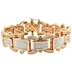 Gents Princess and Round Cut 32.7cttw Diamond 14k Rose Gold Link Bracelet