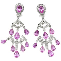 18k White Gold 9.00cttw Pink Sapphire and Diamond Dangle Earrings