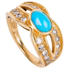 Boucheron Yellow 18 Karat Gold Turquoise Diamond Dress Ring