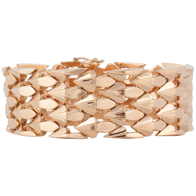Retro 18K Rose Gold Arrow Link Bracelet at 1stDibs
