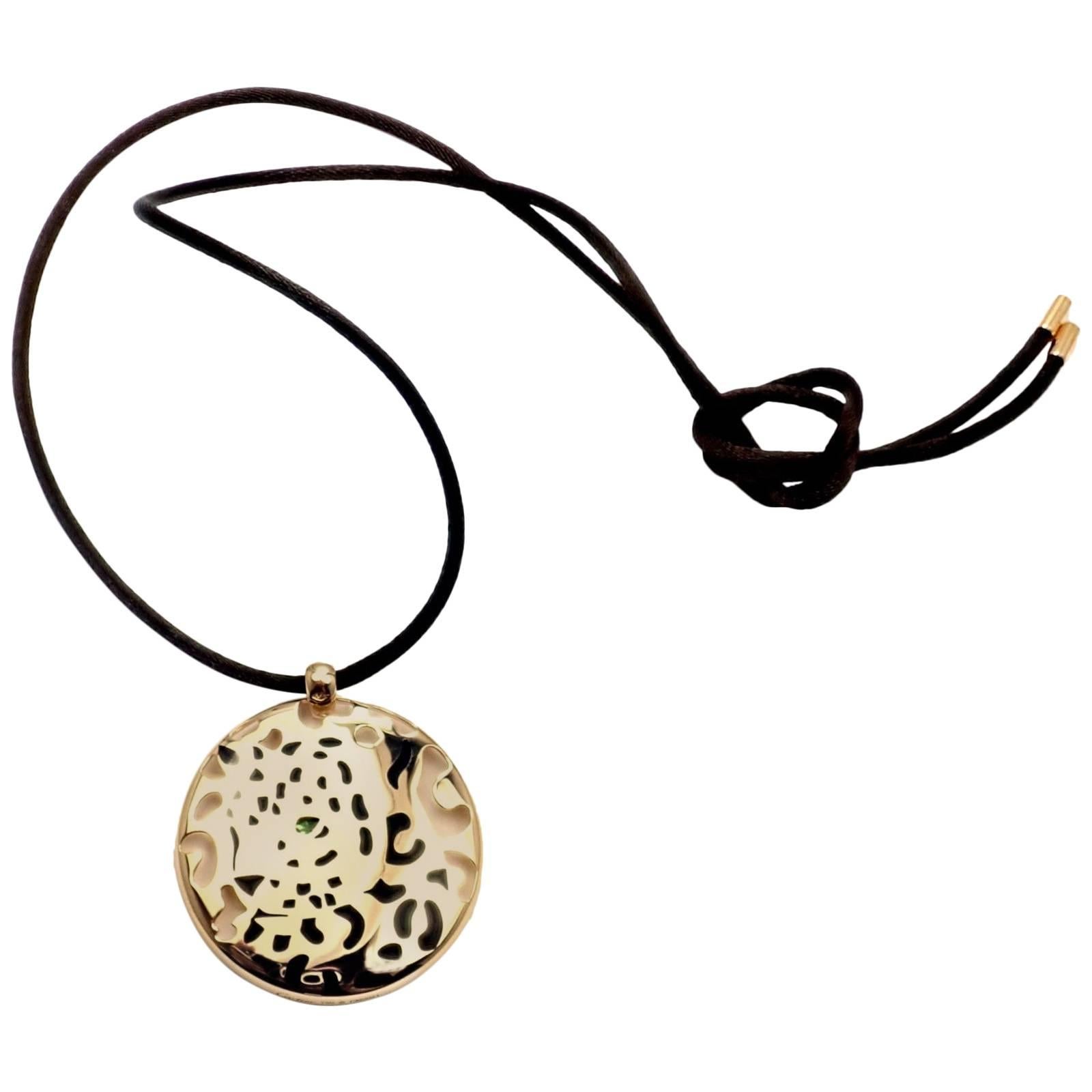 Cartier Panther Panthere Lacquer Tsavorite Garnet Yellow Gold Pendant Necklace