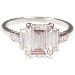 Art Deco Platinum Baguette Diamond Engagement Ring 3.27ct
