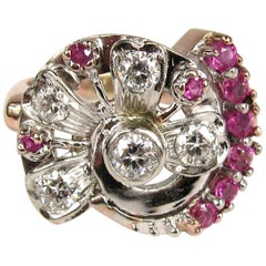Diamond Ruby 14 Karat Rose and White Gold Ring, 1940s Art Deco
