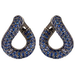 Pomellato Gourmette 18K Gold and Sapphire Twisted Hoop Earrings 