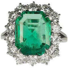 AGL Certified 6.01 carat No Oil Colombian Emerald Diamond Platinum Ring