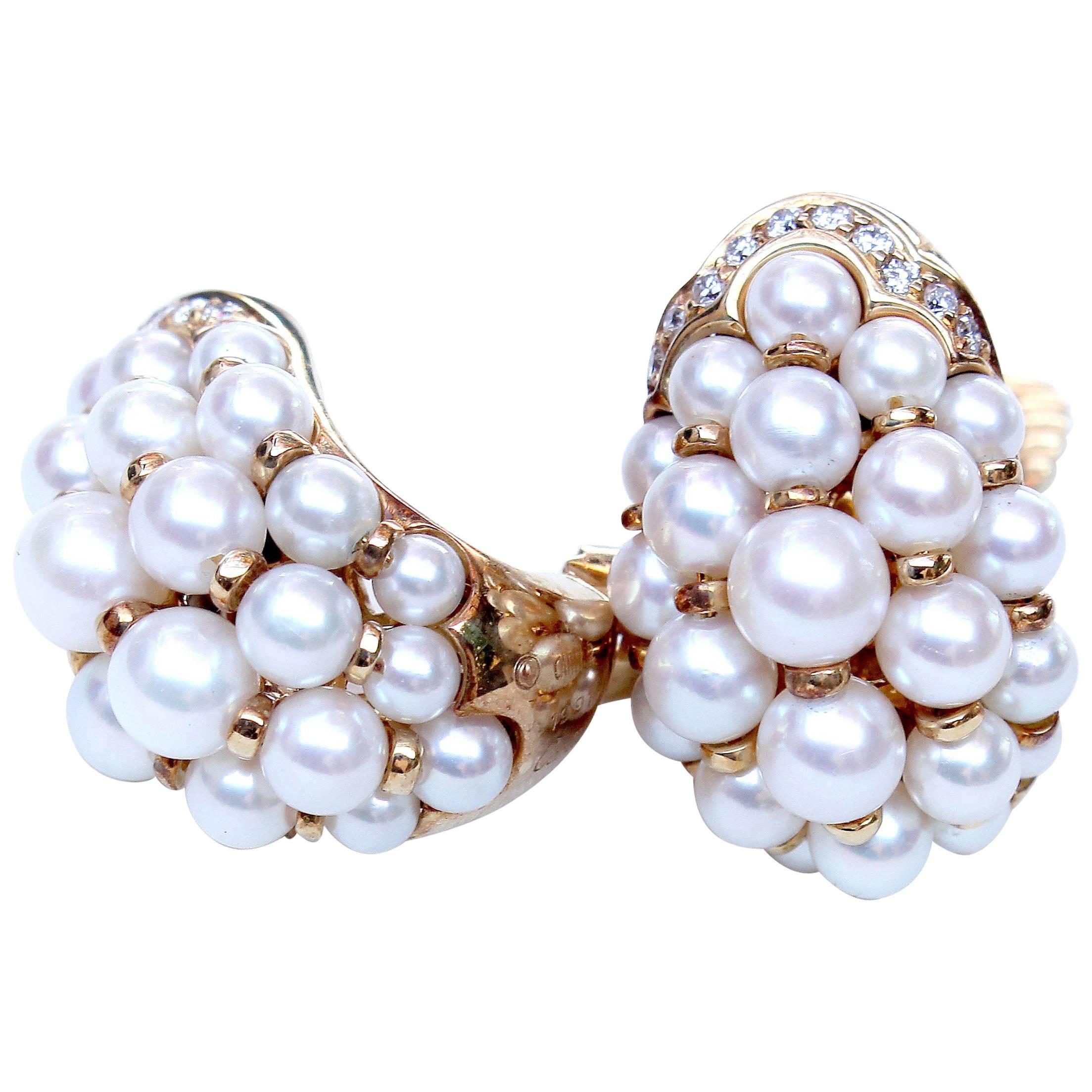 Cartier Pearl Diamond Gold Earrings