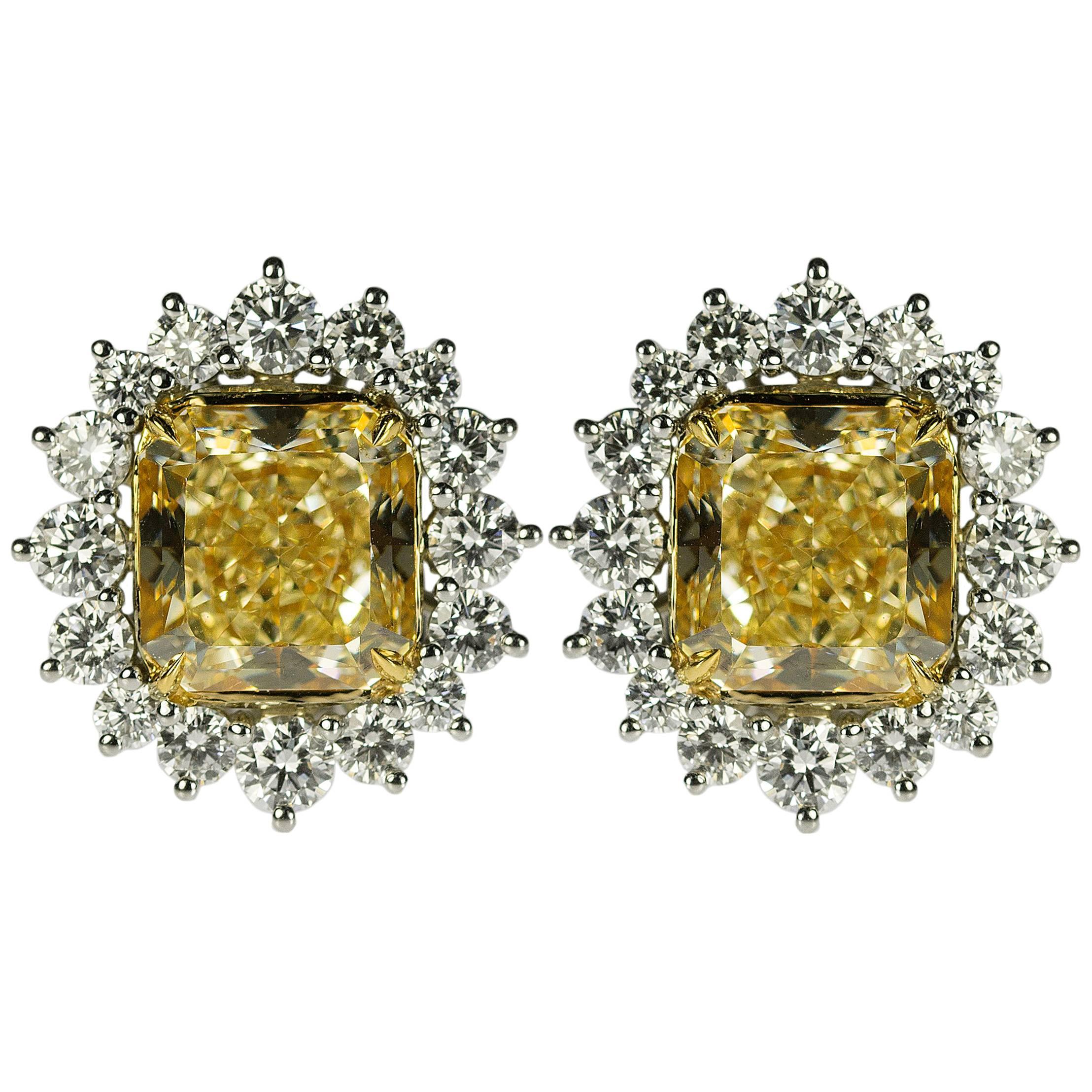 GIA 8.16 Carat Total Weight Fancy Yellow Diamond Earrings