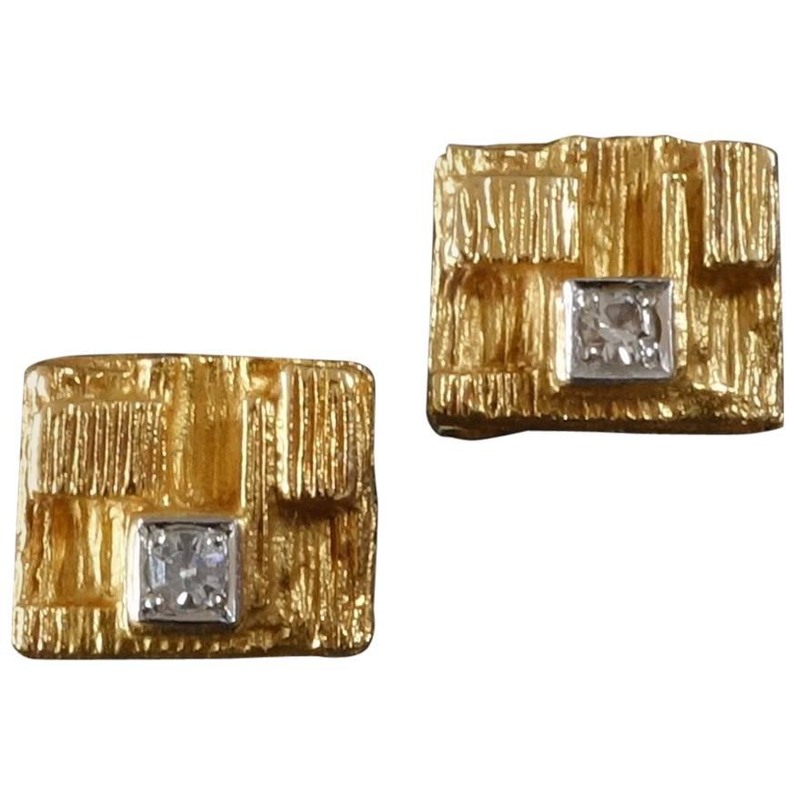 Bjorn Weckstrom for Lapponia Scandinavian Modernist Diamond Gold Earstuds For Sale