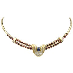 Sapphire Ruby and Diamond Gold necklace