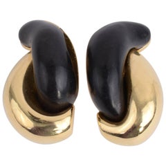 Seaman Schepps Half Link Gold and Wood Earrings