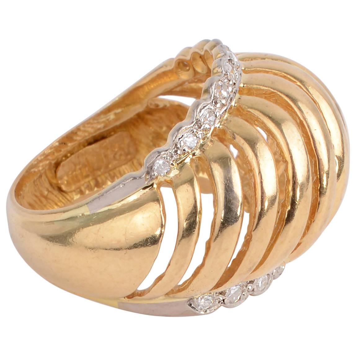 Lalaounis Domed Gold Ring with Diamonds