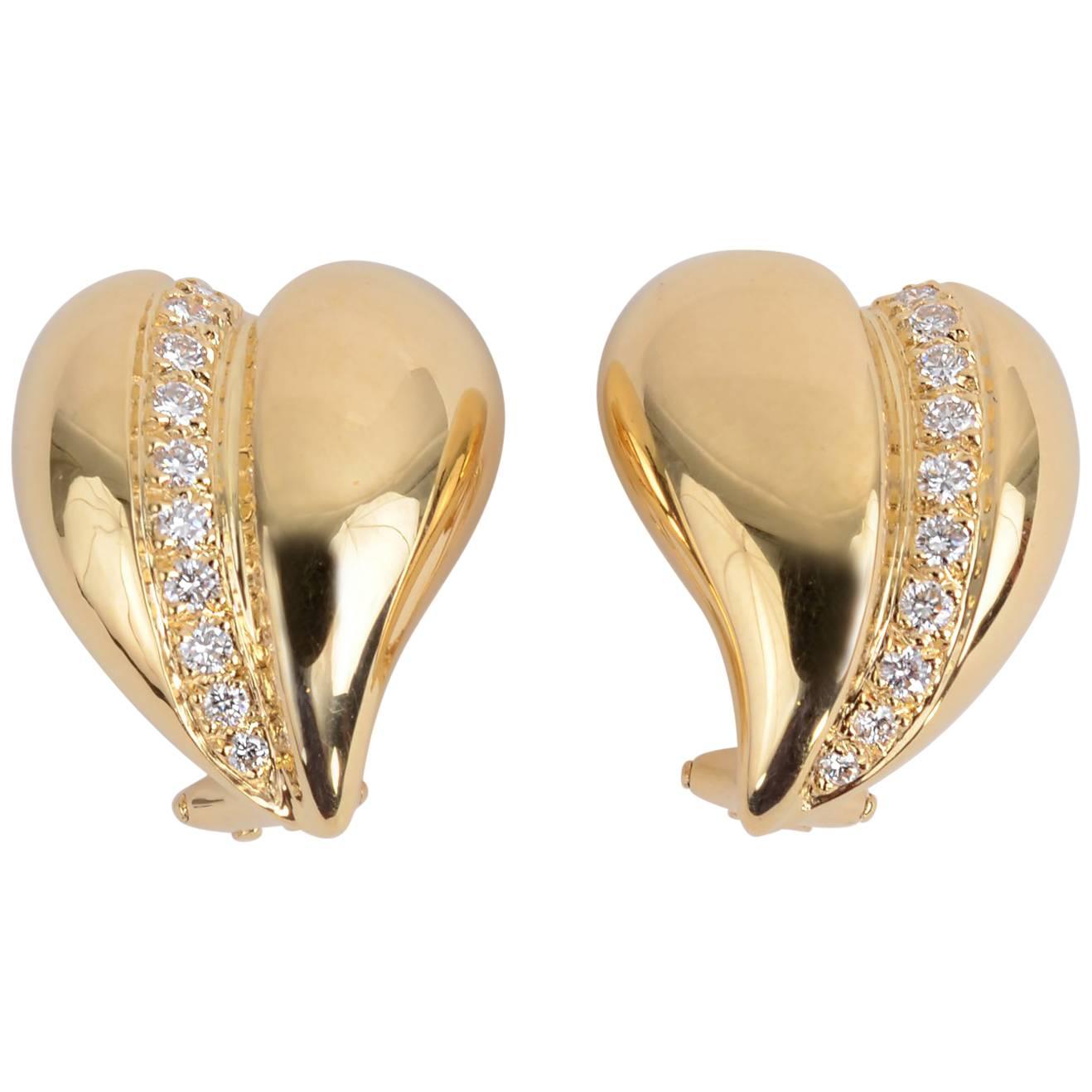 Gold Heart Earrings with Diamonds