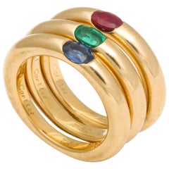 Cartier Paris Ruby Sapphire Emerald Gold Ellipse Rings