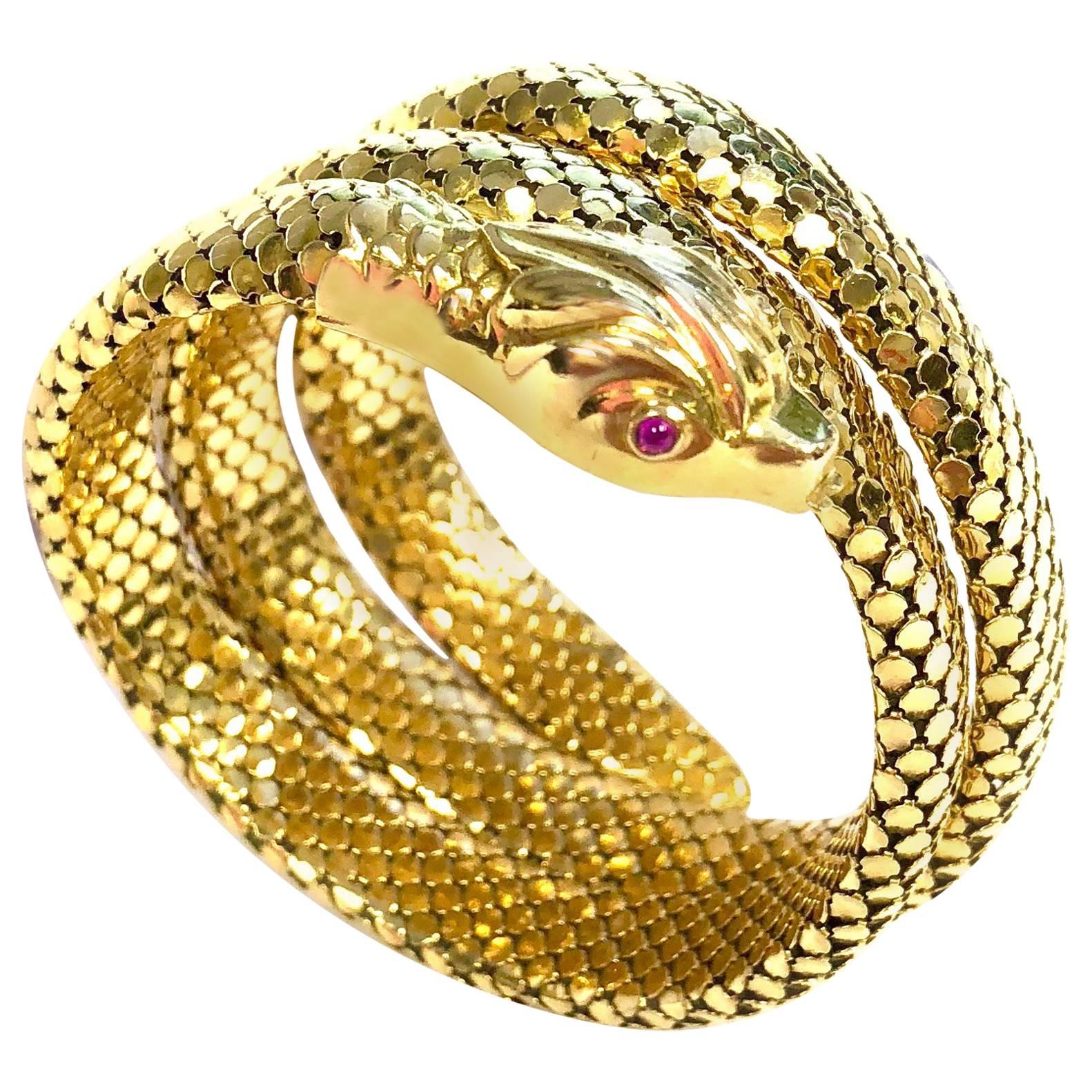 Vintage Gold Flexible Wrap-Around Coiled Snake Bracelet at 1stDibs | snake  wrap around bracelet