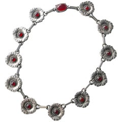 Georg Jensen Sterling Silver Flower Necklace No 30A with Carnelian Cabochons