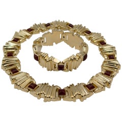  Sugarloaf Carnelian Gold Necklace and Bracelet Suite
