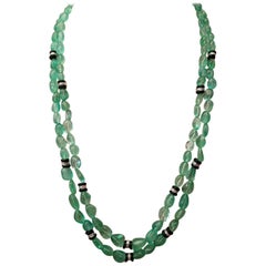 291 Carat Colombian Emerald and Onyx Beaded Necklace