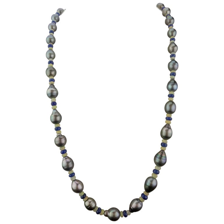 Pearl, Opal and Blue Sapphire Beaded Necklace For Sale
