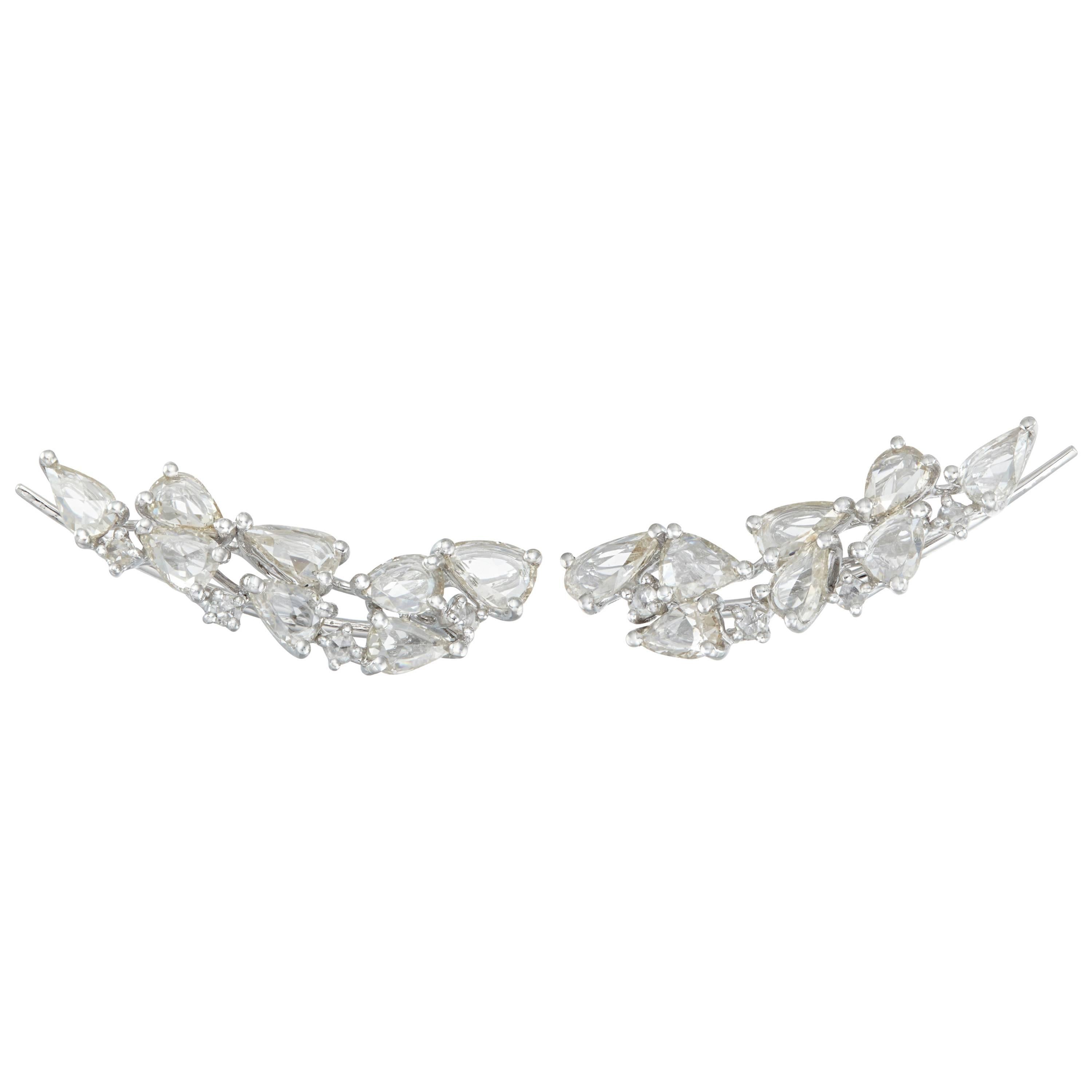 Manpriya B 18 Karat White Gold Rose Cut Diamond Climbers Earrings 