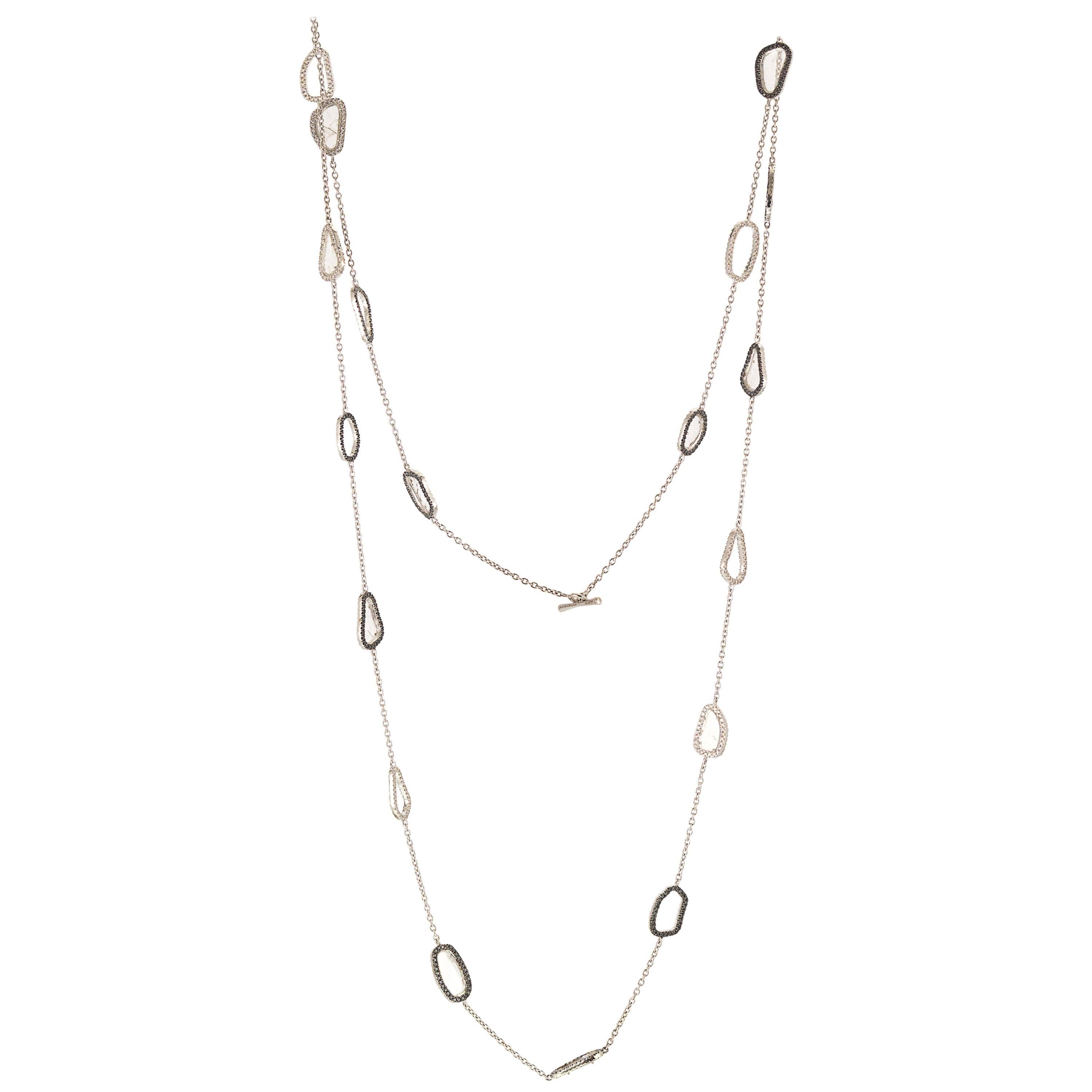 Manpriya B White Gold Bezel Black, White Slice Diamond Cable Chain Necklace For Sale
