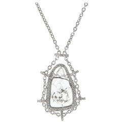 Manpriya B 18 Karat White Gold Rose Cut and Slice Diamond Pendant Chain Necklace