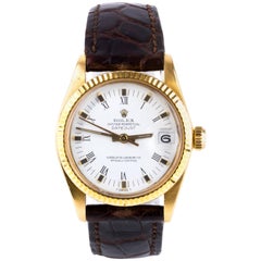 Rolex Oyster Datejust Gold White Dial Wristwatch, 31 mm Ref. 6827, circa 1985