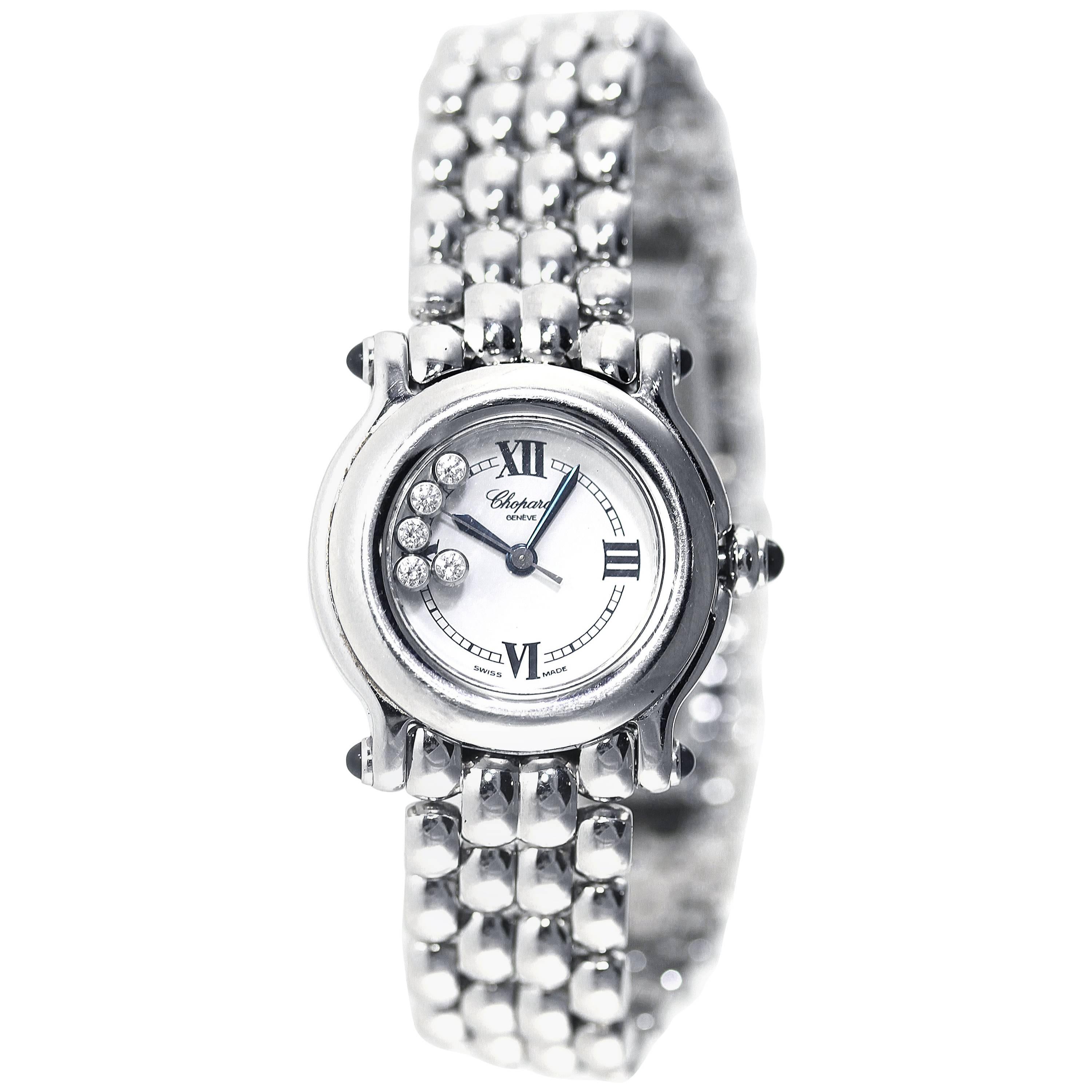 Chopard Stainless Steel Diamond Happy Sport Wristwatch For Sale