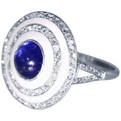 Edwardian Sapphire, White Enamel and Diamond Ring