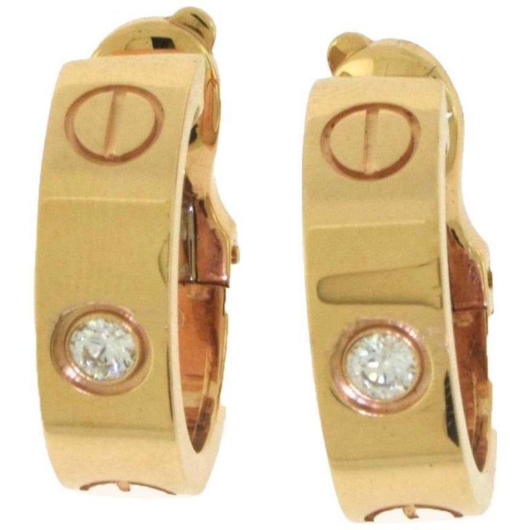 Cartier Love Hoop Earrings with Diamonds in 18 Karat Rose Gold For Sale