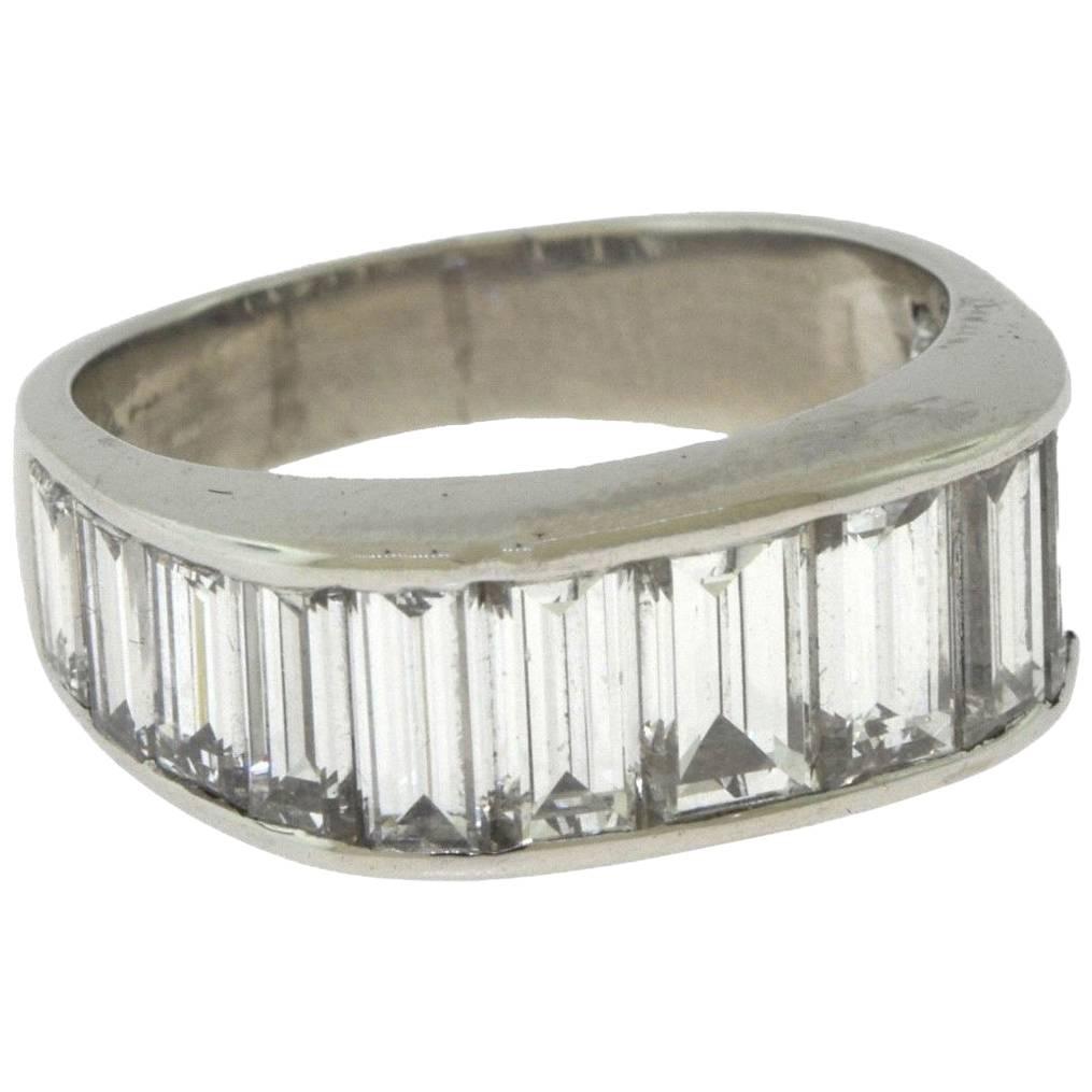 Baguette Diamond Half Eternity Platinum Band Ring, 2 Total Carats For Sale
