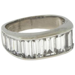 Baguette Diamond Half Eternity Platinum Band Ring, 2 Total Carats