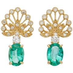 Yvonne Leon's Earrings in Yellow Gold 18 Carat with Emeralds and Diamonds