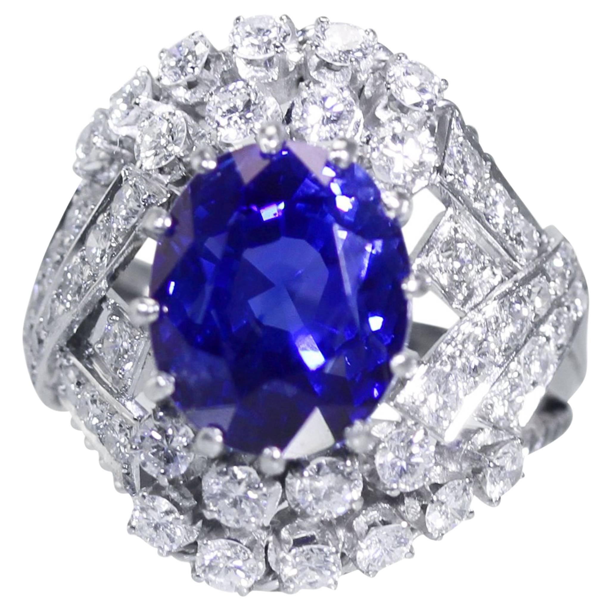 AGL Certified 12.00 Carat Ceylon Unheated Sapphire and Diamond Ring