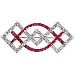Art Deco Cartier Ruby and Diamond Brooch