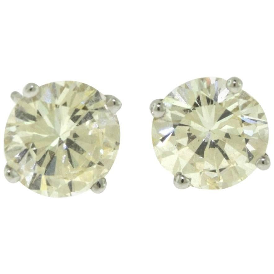 Round Brilliant Cut Diamond Stud Earrings in 18k White Gold, 4.86 TCW For Sale