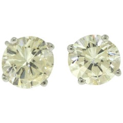 Round Brilliant Cut Diamond Stud Earrings in 18k White Gold, 4.86 TCW