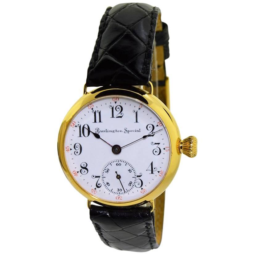 Burlington by Illinois Yellow Gold Filled Military Style Watch ca. 1914