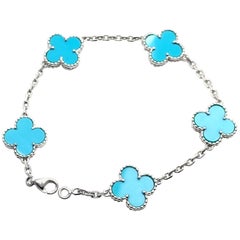 Van Cleef & Arpels Vintage Alhambra Turquoise White Gold Bracelet