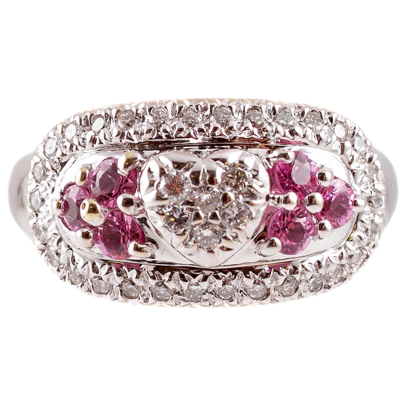 Diamond Pink Sapphire White Gold Ring For Sale