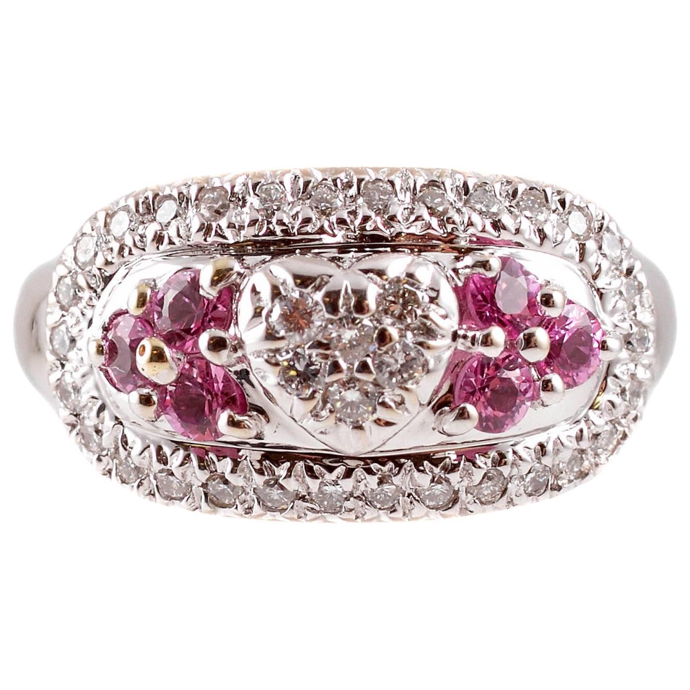 Anillo Oro Blanco Zafiro Rosa Diamante en venta