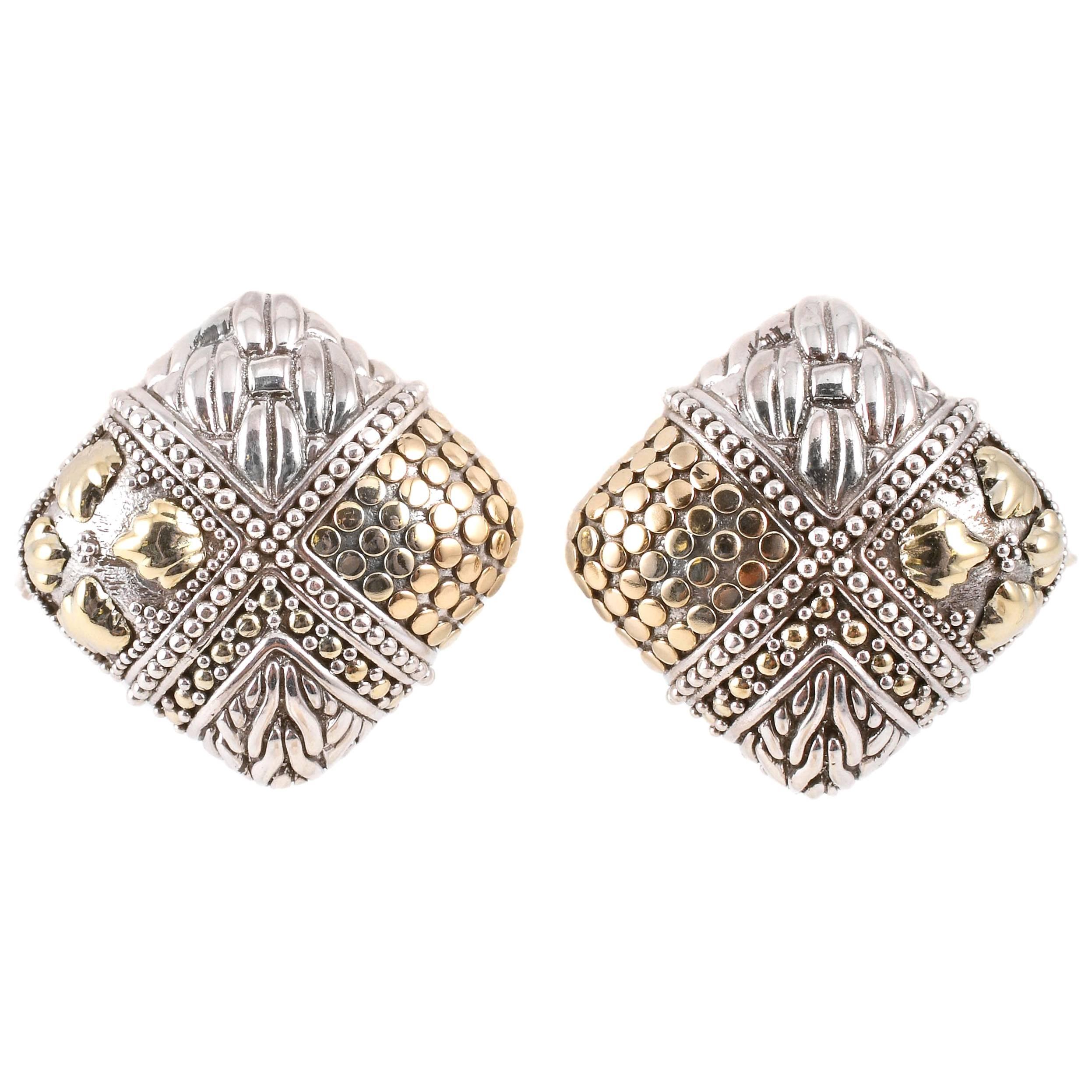 "John Hardy" Square Textured Clip On Earrings