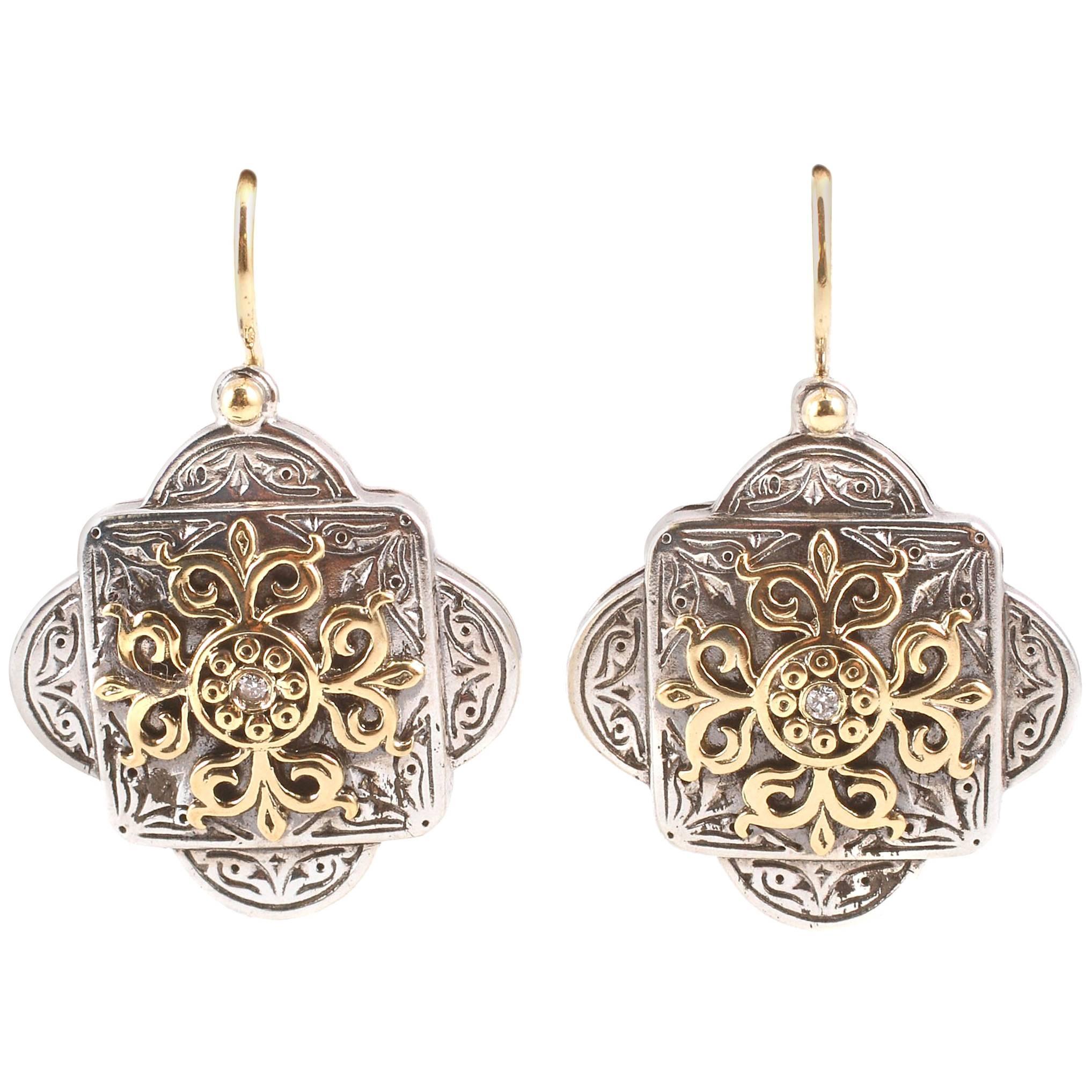"Konstantino" Diamond Accent Earrings in Yellow Gold and Sterling Silver