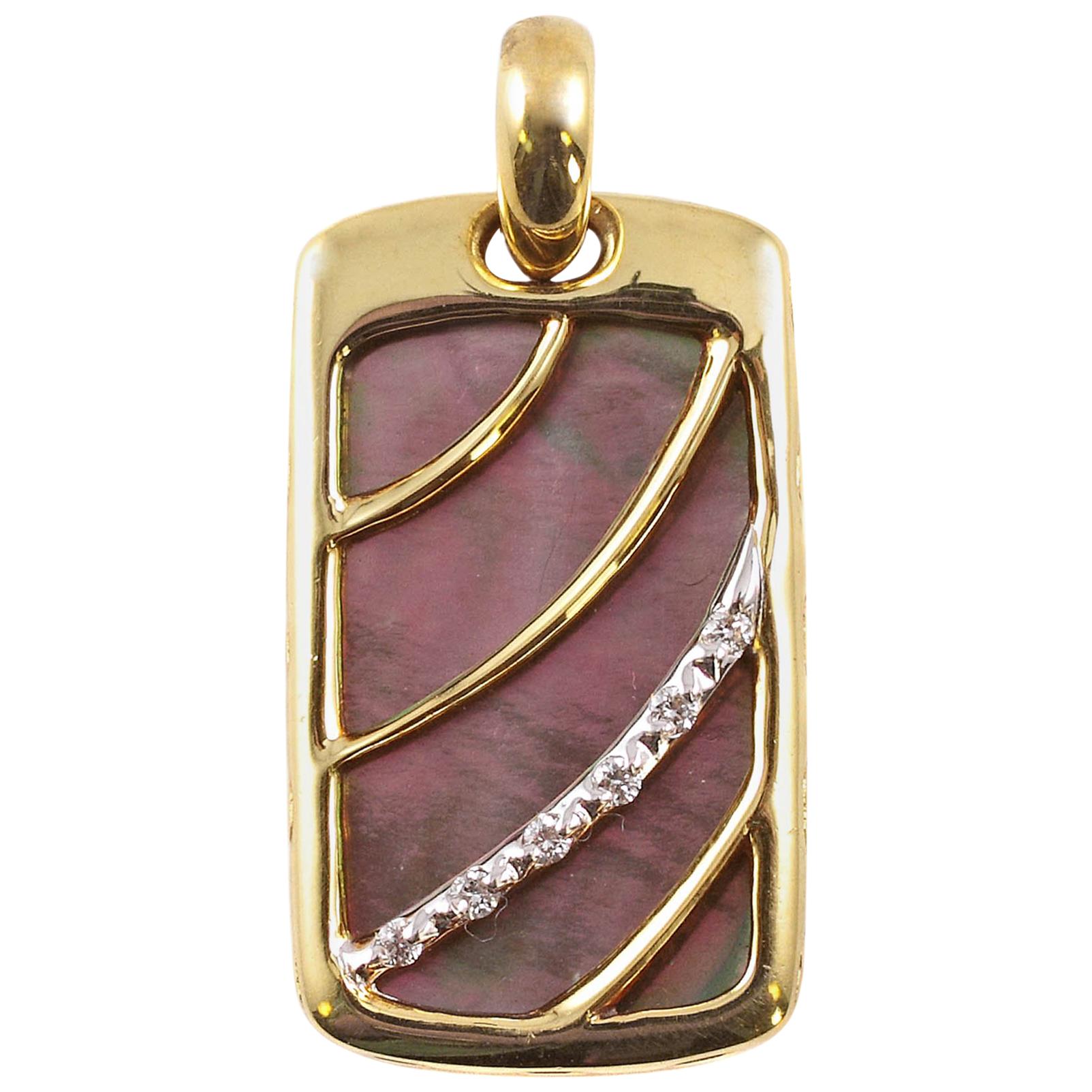 Asch or Grossbardt Mother-of-Pearl, Diamond Yellow Gold Pendant and Chain