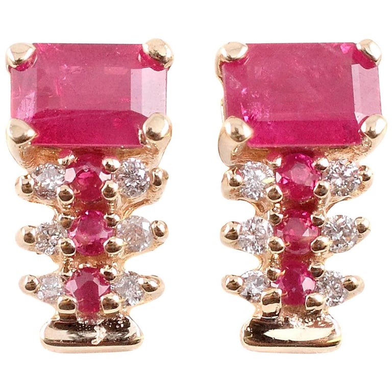 Ruby Diamond Yellow Gold Earrings For Sale at 1stdibs