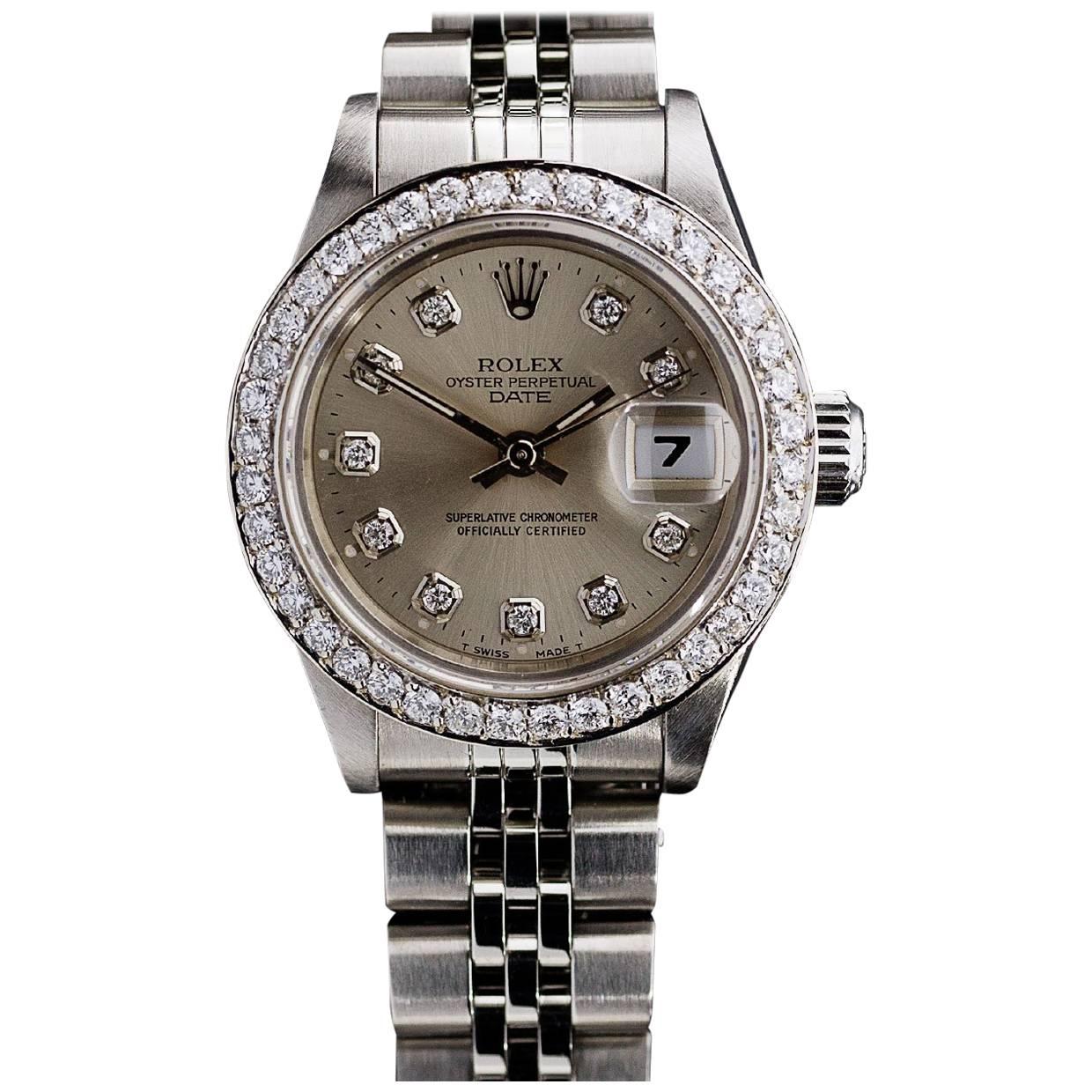 Rolex Stainless Steel Datejust Custom Diamond Dial and Bezel wristwatch