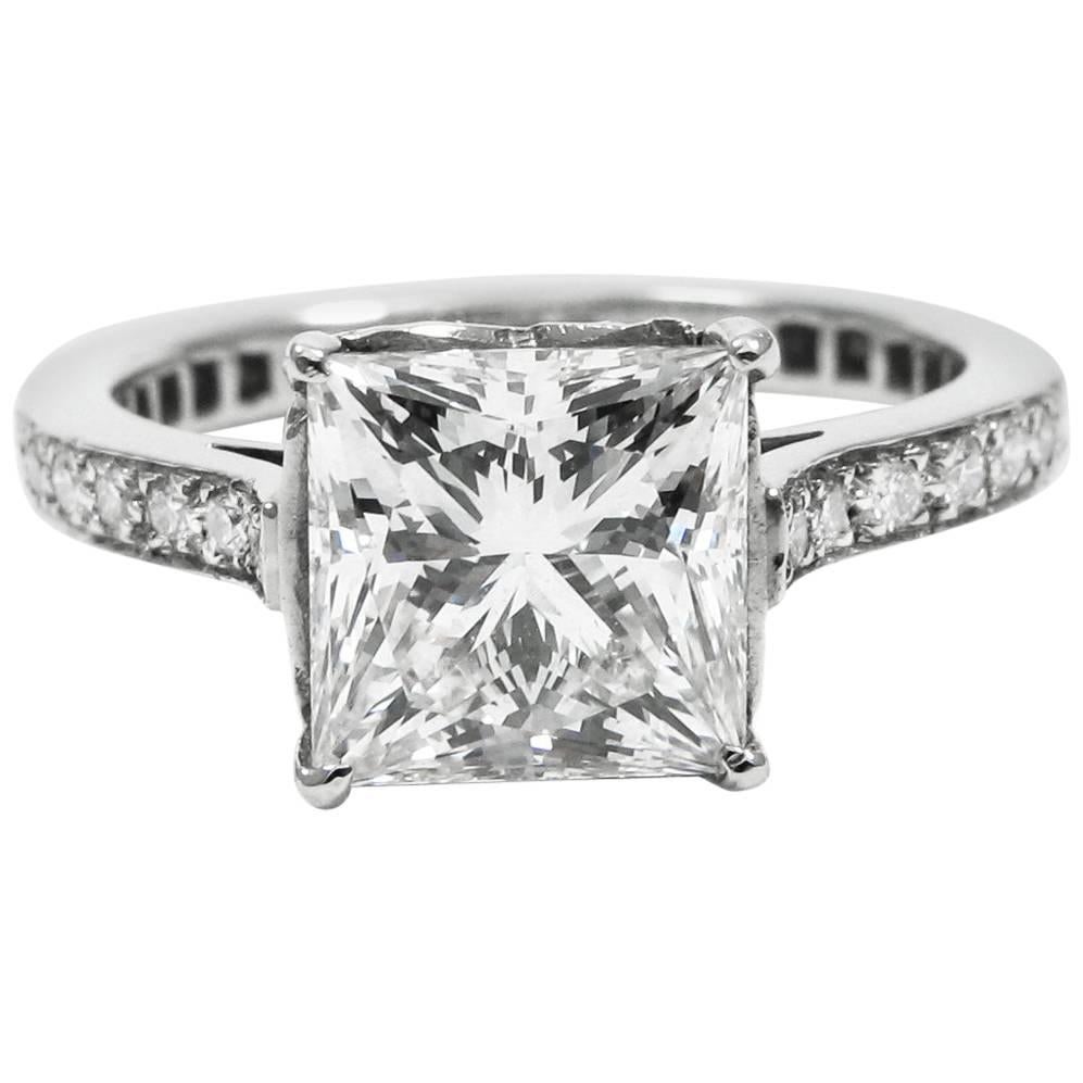 GIA Certified 2.04 Carat Princess-Cut Diamond Pave Platinum Ring